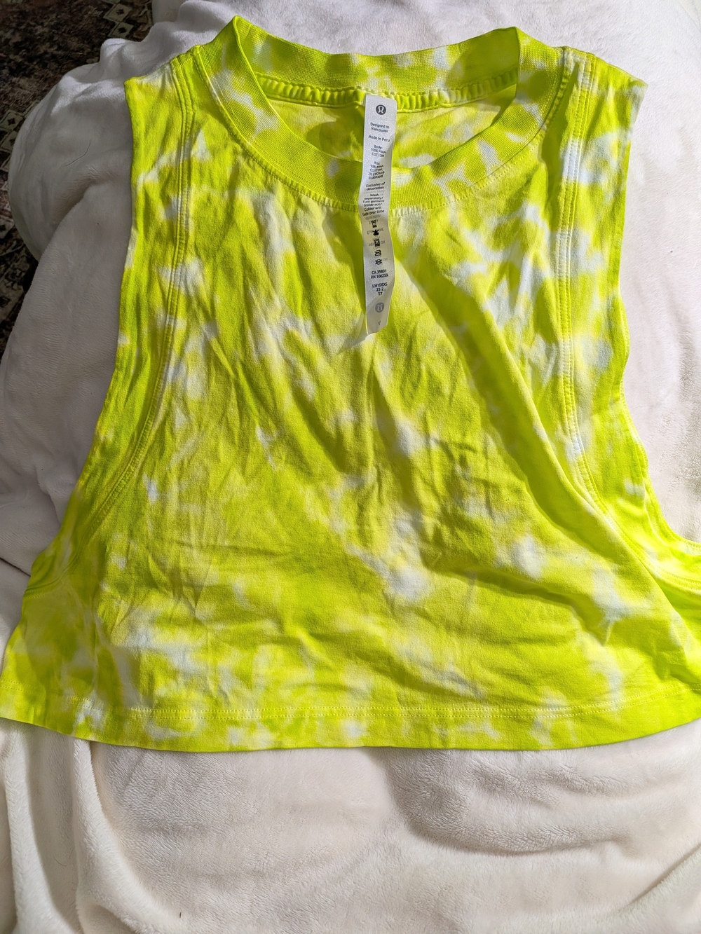 lululemon athletica Neon Yellow & White Tie-Dye Muscle Tank Size 4